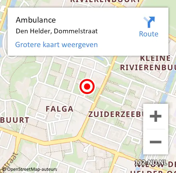 Locatie op kaart van de 112 melding: Ambulance Den Helder, Dommelstraat op 1 oktober 2018 16:52