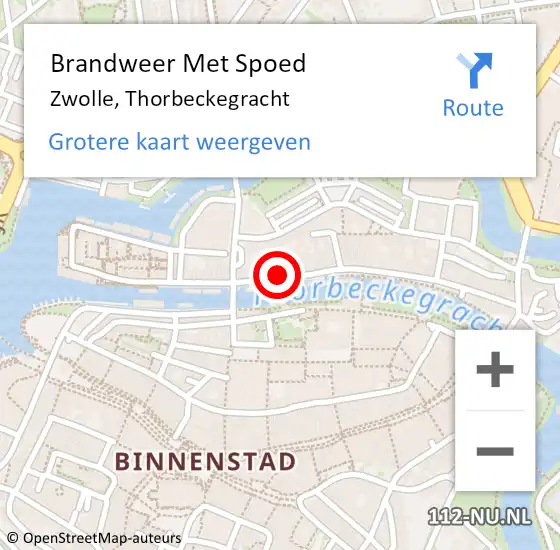 Locatie op kaart van de 112 melding: Brandweer Met Spoed Naar Zwolle, Thorbeckegracht op 1 oktober 2018 17:08