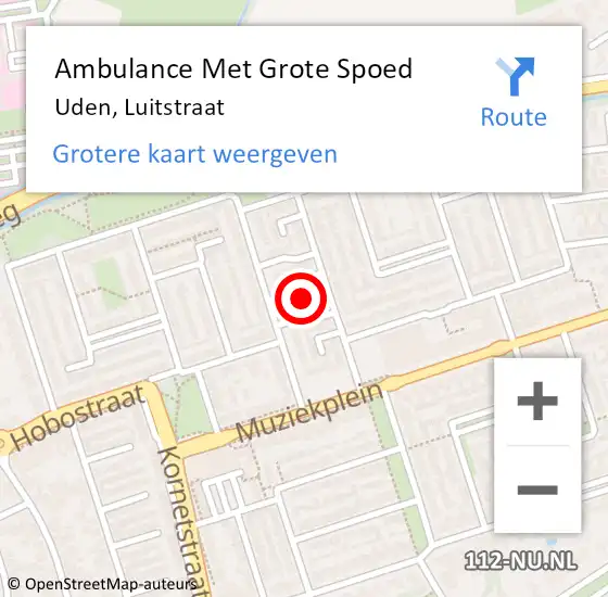 Locatie op kaart van de 112 melding: Ambulance Met Grote Spoed Naar Uden, Luitstraat op 1 oktober 2018 17:25