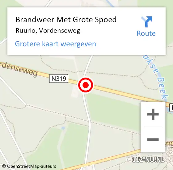 Locatie op kaart van de 112 melding: Brandweer Met Grote Spoed Naar Ruurlo, Vordenseweg op 1 oktober 2018 17:31