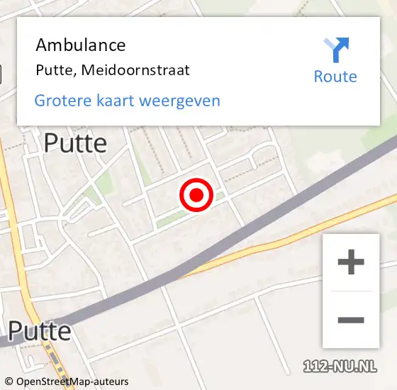 Locatie op kaart van de 112 melding: Ambulance Putte, Meidoornstraat op 10 maart 2014 15:41