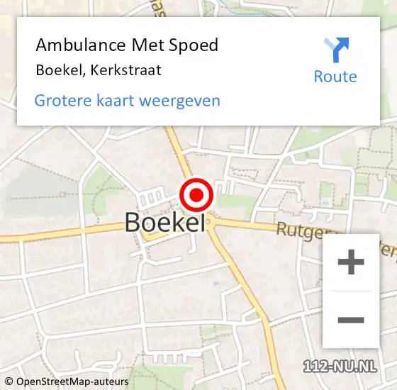 Locatie op kaart van de 112 melding: Ambulance Met Spoed Naar Boekel, Kerkstraat op 1 oktober 2018 18:42