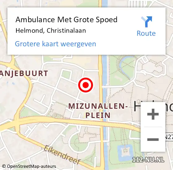 Locatie op kaart van de 112 melding: Ambulance Met Grote Spoed Naar Helmond, Christinalaan op 1 oktober 2018 20:16