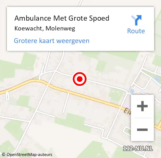 Locatie op kaart van de 112 melding: Ambulance Met Grote Spoed Naar Koewacht, Molenweg op 1 oktober 2018 21:35