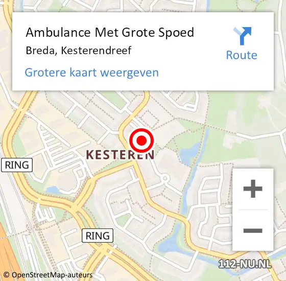 Locatie op kaart van de 112 melding: Ambulance Met Grote Spoed Naar Breda, Kesterendreef op 2 oktober 2018 01:52