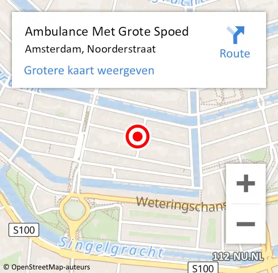 Locatie op kaart van de 112 melding: Ambulance Met Grote Spoed Naar Amsterdam, Noorderstraat op 2 oktober 2018 02:28