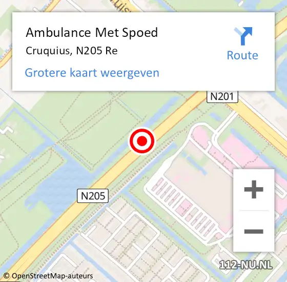 Locatie op kaart van de 112 melding: Ambulance Met Spoed Naar Cruquius, N205 Re hectometerpaal: 38,2 op 2 oktober 2018 08:51