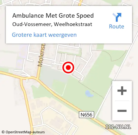 Locatie op kaart van de 112 melding: Ambulance Met Grote Spoed Naar Oud-Vossemeer, Weelhoekstraat op 2 oktober 2018 09:18