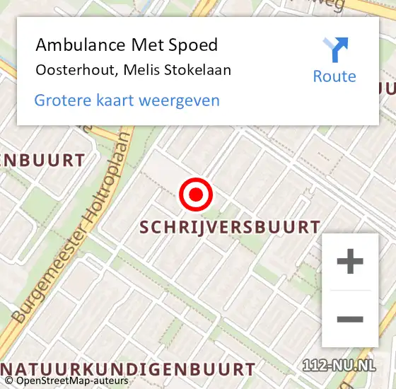 Locatie op kaart van de 112 melding: Ambulance Met Spoed Naar Oosterhout, Melis Stokelaan op 2 oktober 2018 09:47