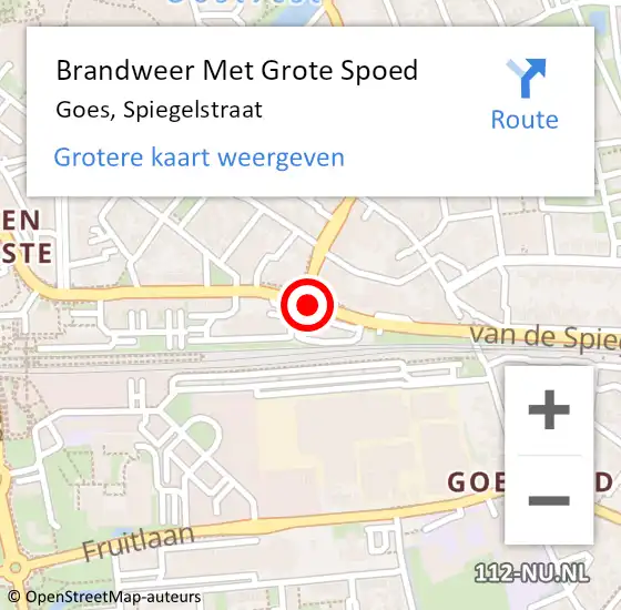 Locatie op kaart van de 112 melding: Brandweer Met Grote Spoed Naar Goes, Spiegelstraat op 2 oktober 2018 10:03