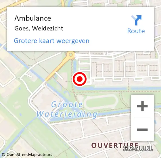 Locatie op kaart van de 112 melding: Ambulance Goes, Weidezicht op 2 oktober 2018 11:39