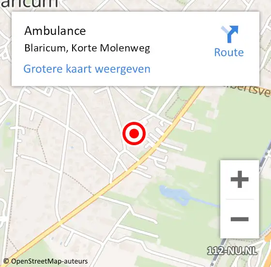 Locatie op kaart van de 112 melding: Ambulance Blaricum, Korte Molenweg op 10 maart 2014 16:36