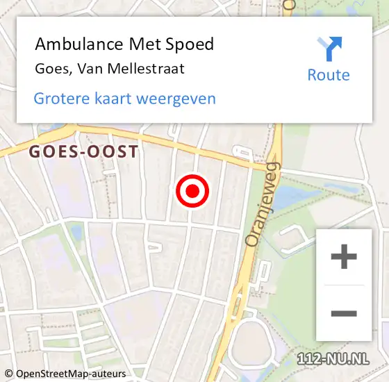 Locatie op kaart van de 112 melding: Ambulance Met Spoed Naar Goes, Van Mellestraat op 2 oktober 2018 12:16