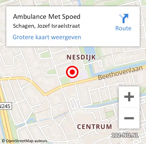 Locatie op kaart van de 112 melding: Ambulance Met Spoed Naar Schagen, Jozef Israelstraat op 2 oktober 2018 12:16