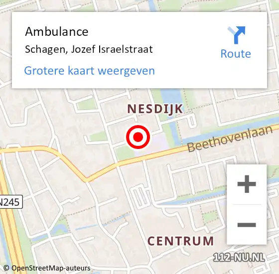 Locatie op kaart van de 112 melding: Ambulance Schagen, Jozef Israelstraat op 2 oktober 2018 12:18