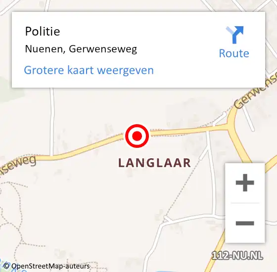 Locatie op kaart van de 112 melding: Politie Nuenen, Gerwenseweg op 2 oktober 2018 12:50