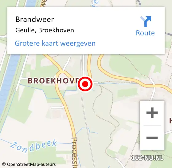 Locatie op kaart van de 112 melding: Brandweer Geulle, Broekhoven op 10 maart 2014 16:53