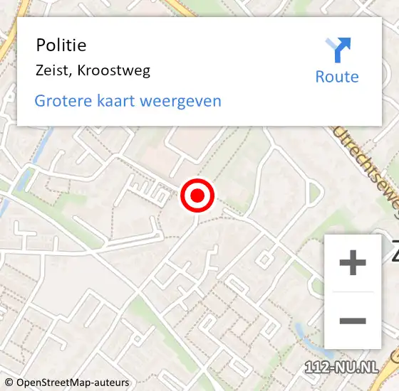 Locatie op kaart van de 112 melding: Politie Zeist, Kroostweg op 2 oktober 2018 14:55