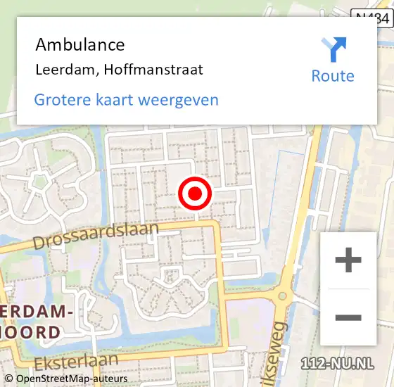 Locatie op kaart van de 112 melding: Ambulance Leerdam, Hoffmanstraat op 2 oktober 2018 17:12