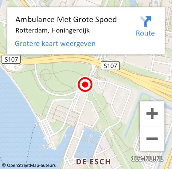Locatie op kaart van de 112 melding: Ambulance Met Grote Spoed Naar Rotterdam, Honingerdijk op 2 oktober 2018 17:38