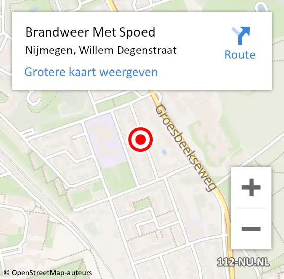 Locatie op kaart van de 112 melding: Brandweer Met Spoed Naar Nijmegen, Willem Degenstraat op 2 oktober 2018 17:41