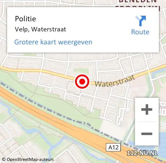 Locatie op kaart van de 112 melding: Politie Velp, Waterstraat op 2 oktober 2018 18:00
