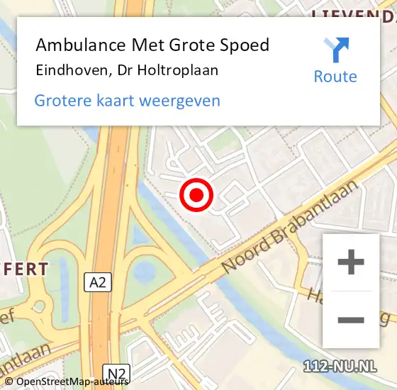 Locatie op kaart van de 112 melding: Ambulance Met Grote Spoed Naar Eindhoven, Dr Holtroplaan op 2 oktober 2018 18:07