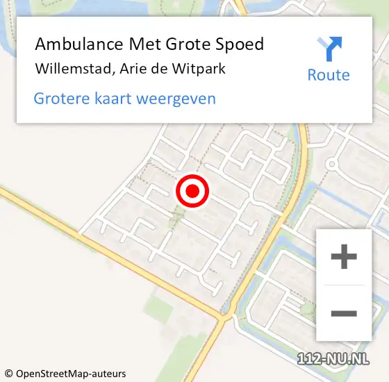 Locatie op kaart van de 112 melding: Ambulance Met Grote Spoed Naar Willemstad, Arie de Witpark op 2 oktober 2018 19:12