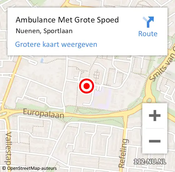 Locatie op kaart van de 112 melding: Ambulance Met Grote Spoed Naar Nuenen, Sportlaan op 2 oktober 2018 19:33