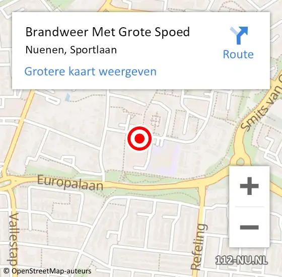 Locatie op kaart van de 112 melding: Brandweer Met Grote Spoed Naar Nuenen, Sportlaan op 2 oktober 2018 19:33