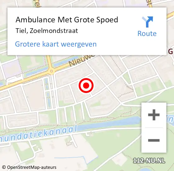 Locatie op kaart van de 112 melding: Ambulance Met Grote Spoed Naar Tiel, Zoelmondstraat op 2 oktober 2018 23:18