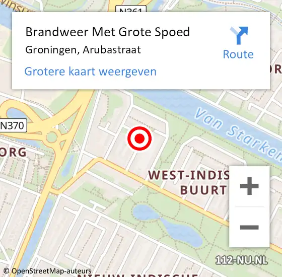 Locatie op kaart van de 112 melding: Brandweer Met Grote Spoed Naar Groningen, Arubastraat op 3 oktober 2018 03:39