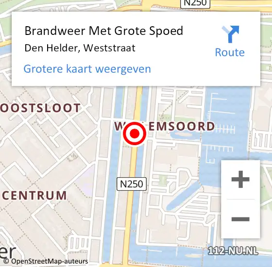 Locatie op kaart van de 112 melding: Brandweer Met Grote Spoed Naar Den Helder, Weststraat op 3 oktober 2018 03:39