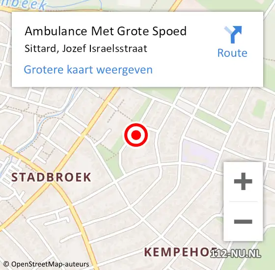 Locatie op kaart van de 112 melding: Ambulance Met Grote Spoed Naar Sittard, Jozef Israelsstraat op 25 september 2013 01:08