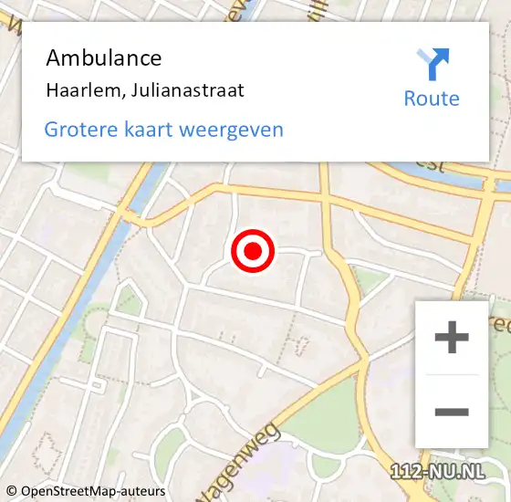 Locatie op kaart van de 112 melding: Ambulance Haarlem, Julianastraat op 3 oktober 2018 11:58