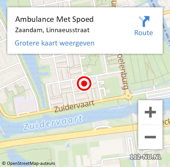 Locatie op kaart van de 112 melding: Ambulance Met Spoed Naar Zaandam, Linnaeusstraat op 3 oktober 2018 12:03