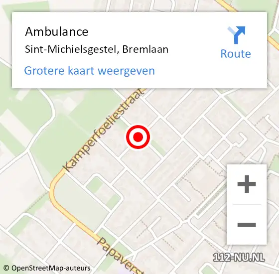 Locatie op kaart van de 112 melding: Ambulance Sint-Michielsgestel, Bremlaan op 3 oktober 2018 12:34