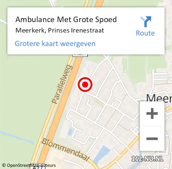 Locatie op kaart van de 112 melding: Ambulance Met Grote Spoed Naar Meerkerk, Prinses Irenestraat op 3 oktober 2018 14:50