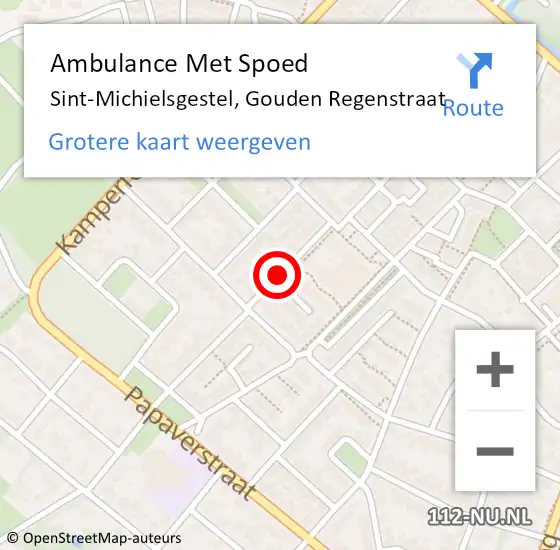 Locatie op kaart van de 112 melding: Ambulance Met Spoed Naar Sint-Michielsgestel, Gouden Regenstraat op 3 oktober 2018 15:34