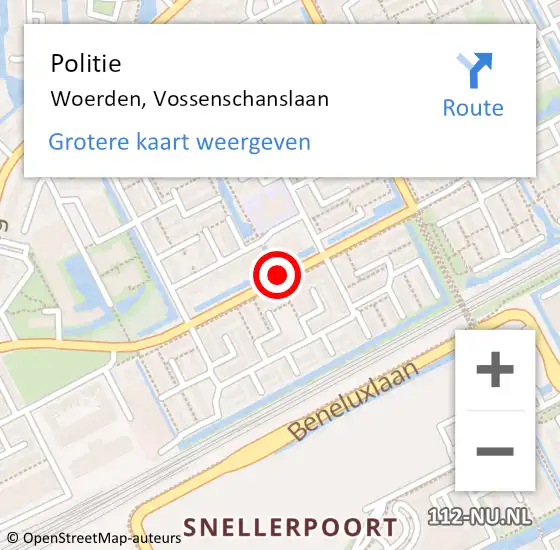 Locatie op kaart van de 112 melding: Politie Woerden, Vossenschanslaan op 3 oktober 2018 19:34