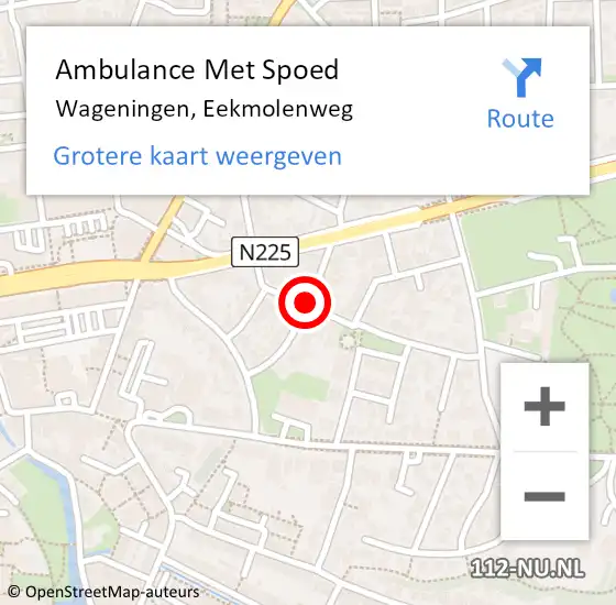 Locatie op kaart van de 112 melding: Ambulance Met Spoed Naar Wageningen, Eekmolenweg op 3 oktober 2018 21:03