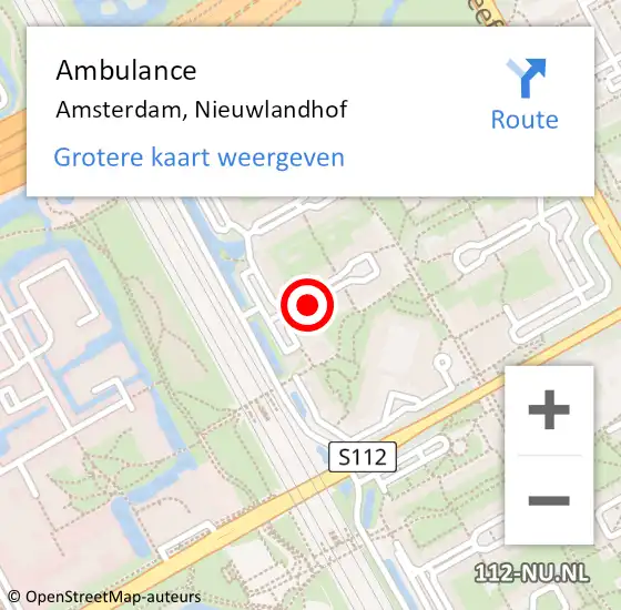 Locatie op kaart van de 112 melding: Ambulance Amsterdam, Nieuwlandhof op 3 oktober 2018 21:50