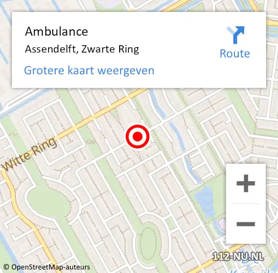 Locatie op kaart van de 112 melding: Ambulance Assendelft, Zwarte Ring op 3 oktober 2018 22:14