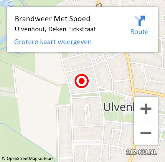 Locatie op kaart van de 112 melding: Brandweer Met Spoed Naar Ulvenhout, Deken Fickstraat op 3 oktober 2018 22:20