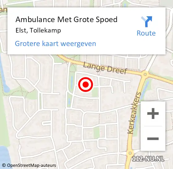Locatie op kaart van de 112 melding: Ambulance Met Grote Spoed Naar Elst, Tollekamp op 3 oktober 2018 23:03