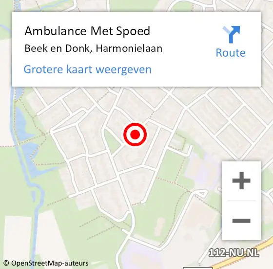 Locatie op kaart van de 112 melding: Ambulance Met Spoed Naar Beek en Donk, Harmonielaan op 3 oktober 2018 23:54