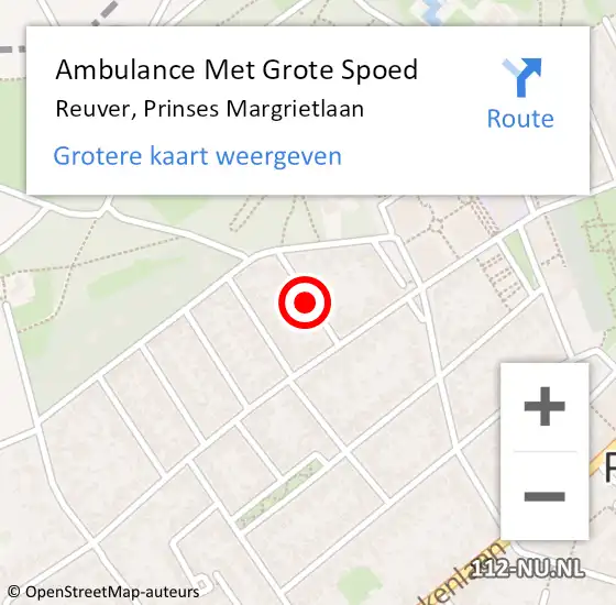 Locatie op kaart van de 112 melding: Ambulance Met Grote Spoed Naar Reuver, Prinses Margrietlaan op 4 oktober 2018 00:26