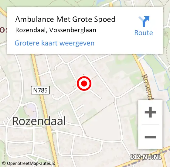 Locatie op kaart van de 112 melding: Ambulance Met Grote Spoed Naar Rozendaal, Vossenberglaan op 10 maart 2014 19:04