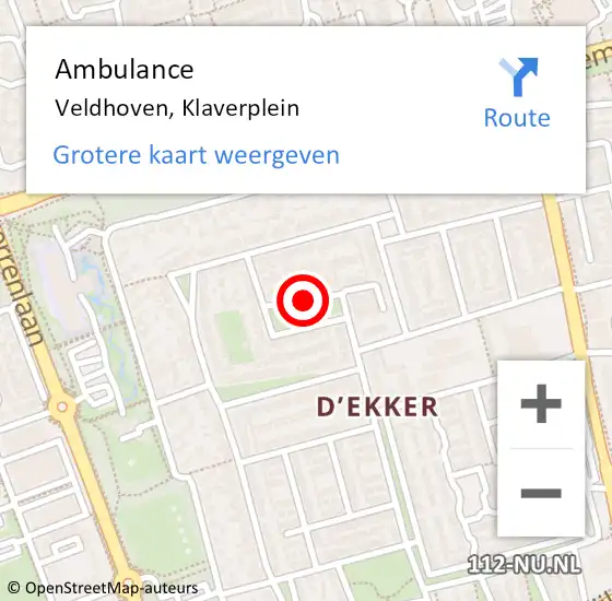 Locatie op kaart van de 112 melding: Ambulance Veldhoven, Klaverplein op 4 oktober 2018 09:24