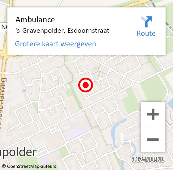 Locatie op kaart van de 112 melding: Ambulance 's-Gravenpolder, Esdoornstraat op 4 oktober 2018 09:25